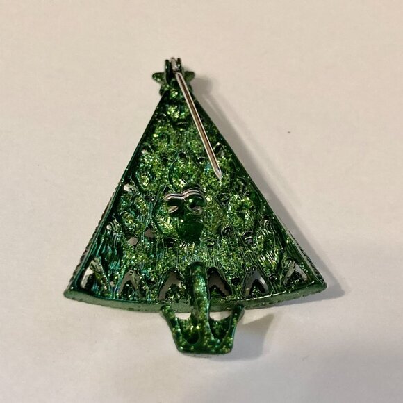 Vintage Crystal Christmas Tree Pin Brooch Star Red Green Enamel Crystals - Picture 5 of 11